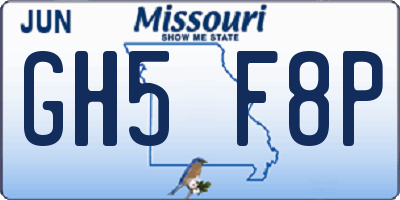 MO license plate GH5F8P