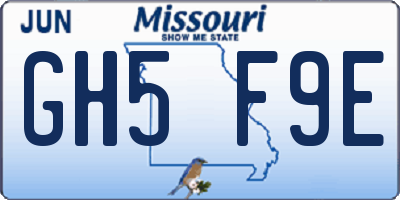 MO license plate GH5F9E
