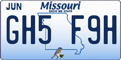 MO license plate GH5F9H
