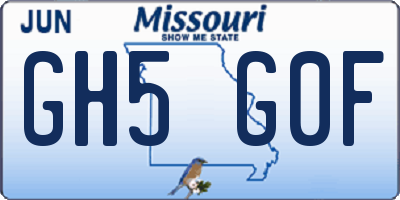 MO license plate GH5G0F