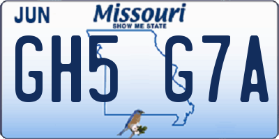 MO license plate GH5G7A