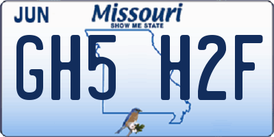 MO license plate GH5H2F