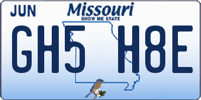 MO license plate GH5H8E