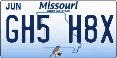 MO license plate GH5H8X