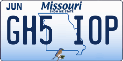 MO license plate GH5I0P