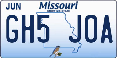 MO license plate GH5J0A