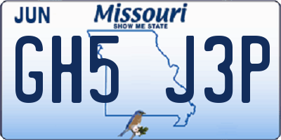 MO license plate GH5J3P