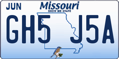 MO license plate GH5J5A