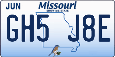 MO license plate GH5J8E