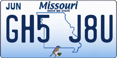 MO license plate GH5J8U