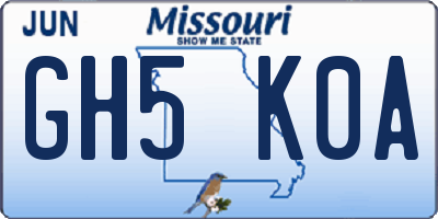 MO license plate GH5K0A