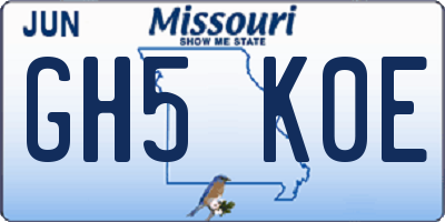 MO license plate GH5K0E