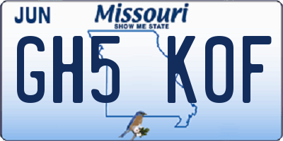 MO license plate GH5K0F