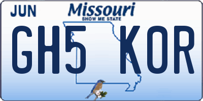 MO license plate GH5K0R