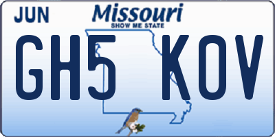 MO license plate GH5K0V