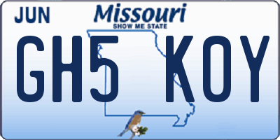 MO license plate GH5K0Y