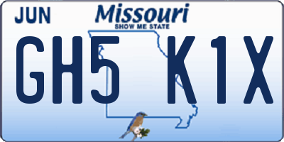 MO license plate GH5K1X