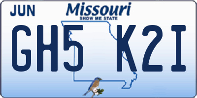 MO license plate GH5K2I