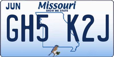 MO license plate GH5K2J