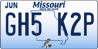 MO license plate GH5K2P