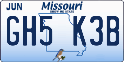 MO license plate GH5K3B