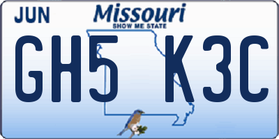 MO license plate GH5K3C