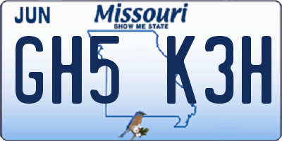 MO license plate GH5K3H