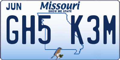 MO license plate GH5K3M