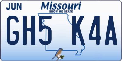 MO license plate GH5K4A