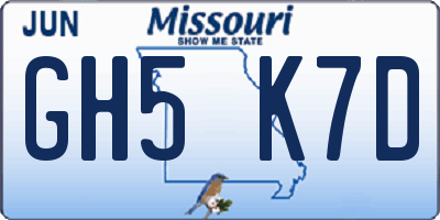MO license plate GH5K7D