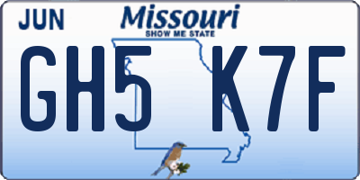 MO license plate GH5K7F
