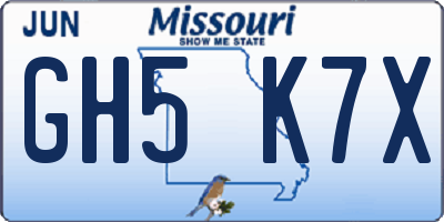 MO license plate GH5K7X