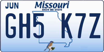 MO license plate GH5K7Z