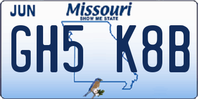 MO license plate GH5K8B