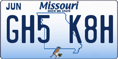 MO license plate GH5K8H