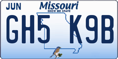 MO license plate GH5K9B