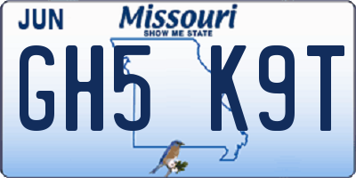 MO license plate GH5K9T