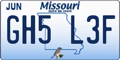 MO license plate GH5L3F