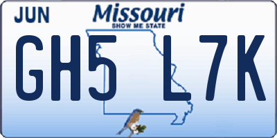 MO license plate GH5L7K