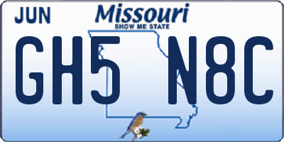 MO license plate GH5N8C