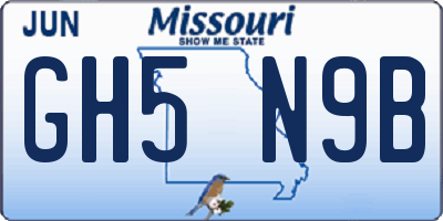 MO license plate GH5N9B