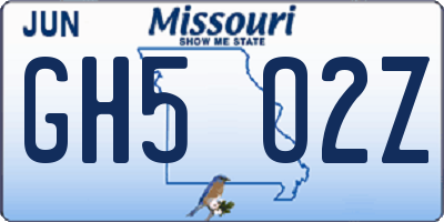 MO license plate GH5O2Z