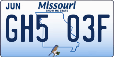 MO license plate GH5O3F
