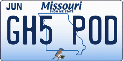 MO license plate GH5P0D