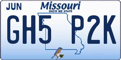 MO license plate GH5P2K