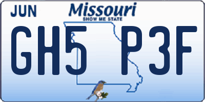MO license plate GH5P3F