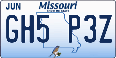 MO license plate GH5P3Z