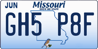 MO license plate GH5P8F