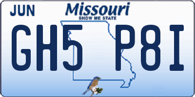 MO license plate GH5P8I