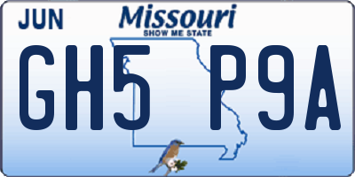 MO license plate GH5P9A